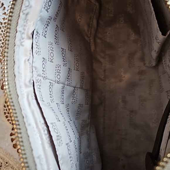 Michael Kors Millbrook Signature MK Brown Tan Jacquard Leather Shoulder Hobo Bag - Picture 10 of 12